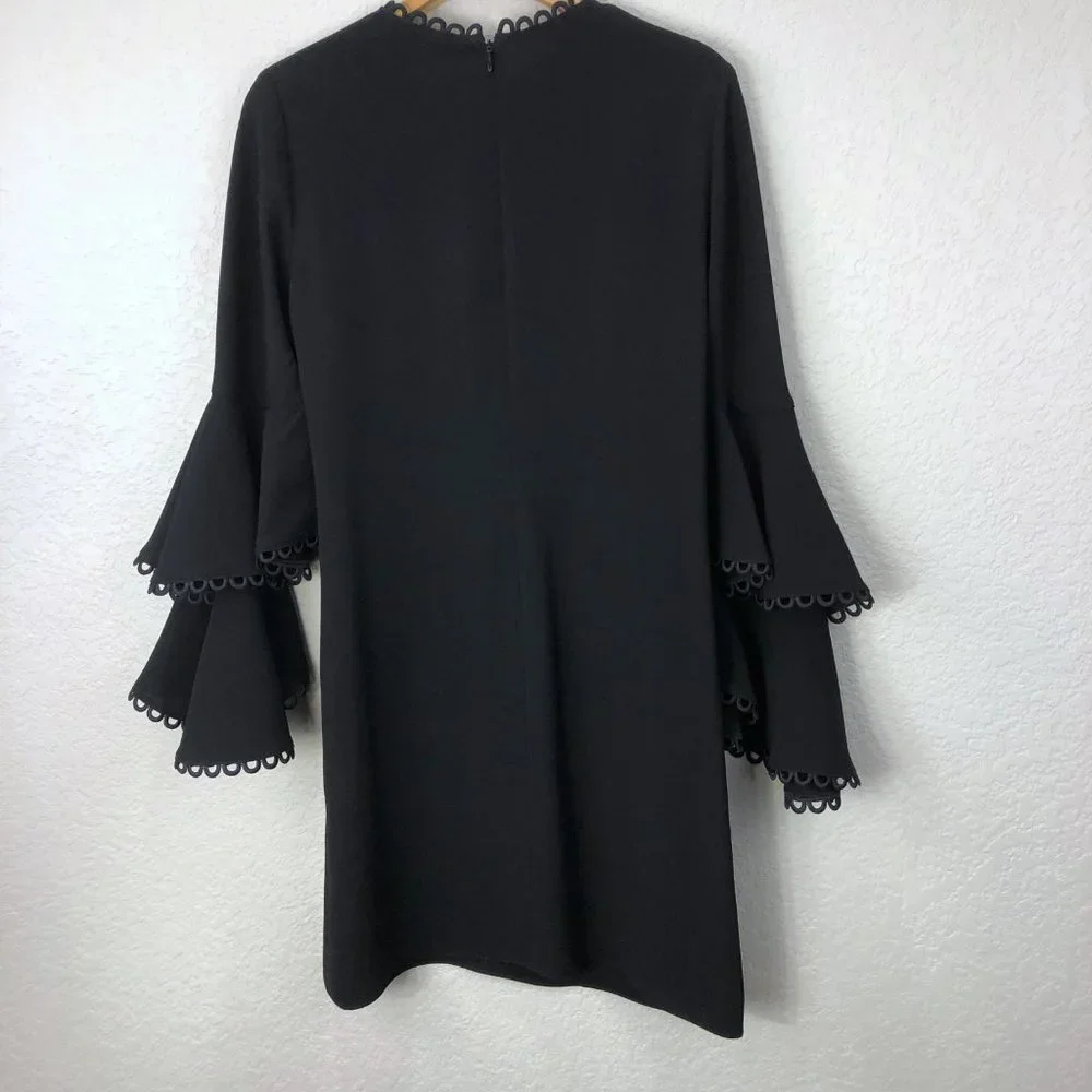 Shoshanna Laced Tiered Bell Sleeve Dress Black 8 - Picture 4 of 11